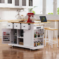 Amposei Kitchen Storage Island on Wheels with 2 Bar Stools, Rolling Drop Leaf Kitchen Island Cart with Power Outlet, Open Side Racks, Door Shelves and Towel Bar, 53-Inch, White