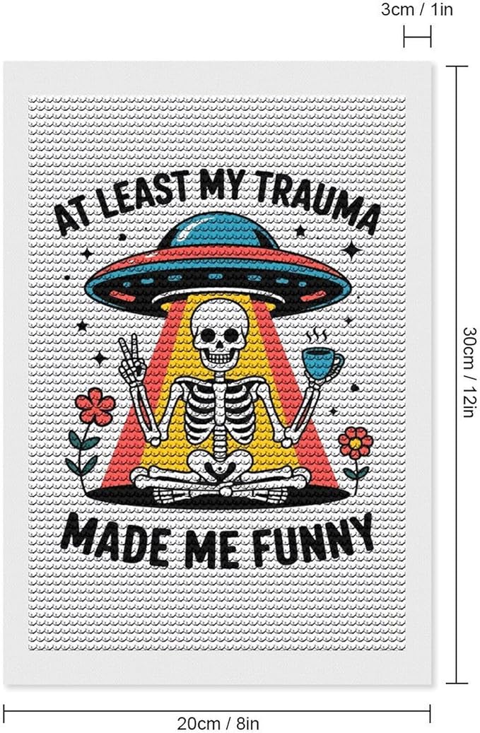 KIVJMSIDJA Skull Skeleton “At Least My Trauma Made Me Funny” Diamond Painting Kits for Adults,Diamond Art Kits for Beginners 5D Round Diamond 8"x12"
