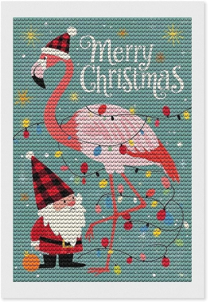 AIVKIEJK Diamond Painting Kits for Adults - Festive Flamingo Christmas Santa Hat Painting DIY 5D Full Drill Diamond Dots Paintings with Diamonds Gem Art and Crafts Home Decor 8"x12"