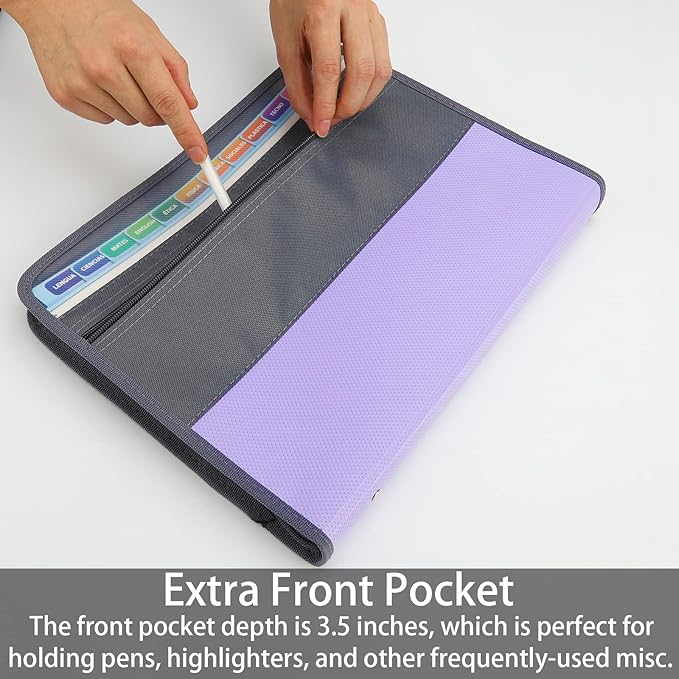 NAFY Accordion File Organizer, 13 Pockets Expanding File Folder with Zipper, A4 Letter Size Portable Accordion Expanding File Folders with 27pcs Colour Labels for Home Office School Supplies (Lilac)