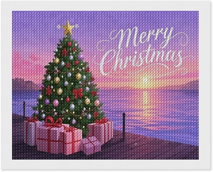 AIVKIEJK Diamond Painting Kits for Adults - Merry Christmas Coastal Winter Beach Painting DIY 5D Full Drill Diamond Dots Paintings with Diamonds Gem Art and Crafts Home Decor 16"x20"