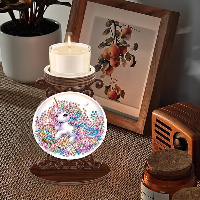 Diamond Art Painting Candlestick Holder kits, Unicorn DIY shaped crystal Diamond partial art painting, woodiness Candle holder for AromaRelax & Home Decor, Christmas Halloween Ornaments (Double-Sided)