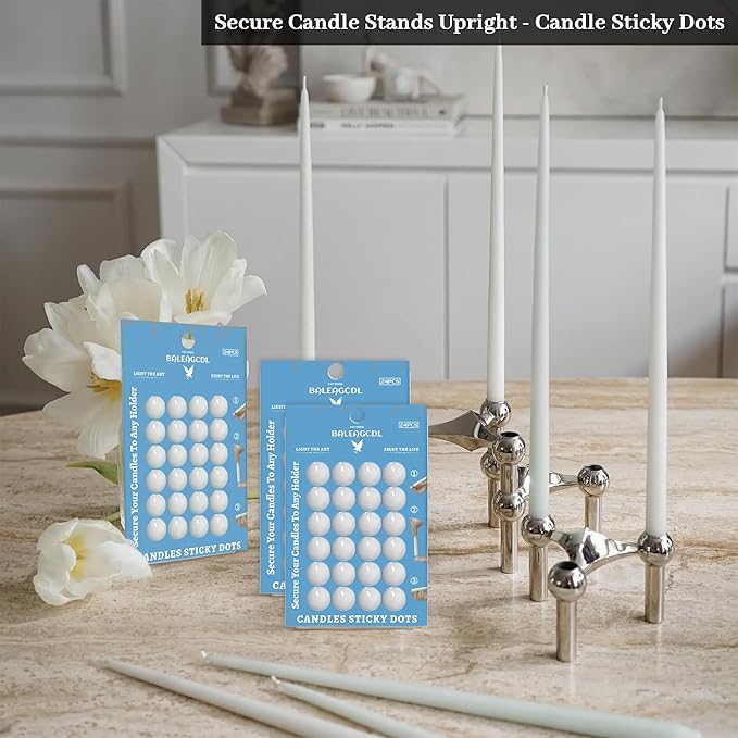 Taper Candle Sticky Dots - White Wax Candle Adhesive Dots for Secure Candle Placement - Easy Clean and Traceless Adhesive for DIY Projects - Pack of 72