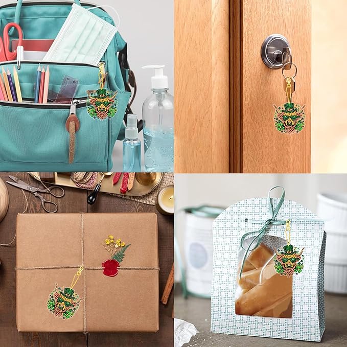 Masendp St. Patrick's Day Cow Diamond Painting Double-Sided Hanging Ornament Set, DIY Irregular Shaped Rhinestone Window Decoration Set, Suitable for Home and Garden Wall Decoration Gifts