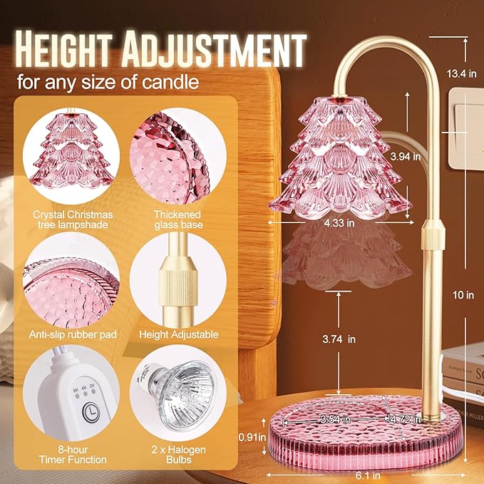 Christmas Tree Shape Candle Warmer Lamp with Timer Dimmable Adjustable Height Wax Warmer Lamp for Jar Candles With 2 Bulbs, Birthday Gifts for Women Mom, House Warming Gifts New Home Deco - Wine red