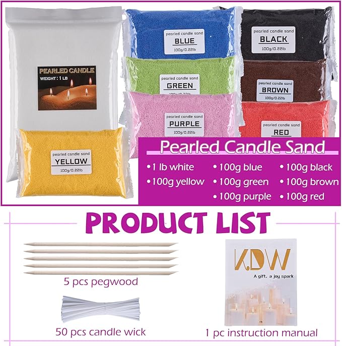 Pearled Candle Sand Wax Making Kit Ice Flower Wax Refillable Pearled Wax with 1lb White and 700g 7 Colors 50 Wicks Scented Candle Supplies for Halloween, Christmas, Wedding, Home Decor