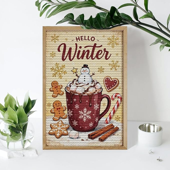 Diamond Painting Kits for Adults - Hello Winter Ice Cream & Gingerbread Snowflakes & Candles Painting DIY 5D Full Drill Diamond Dots Paintings with Diamonds Gem Art And Crafts Home Decor 8"x12"
