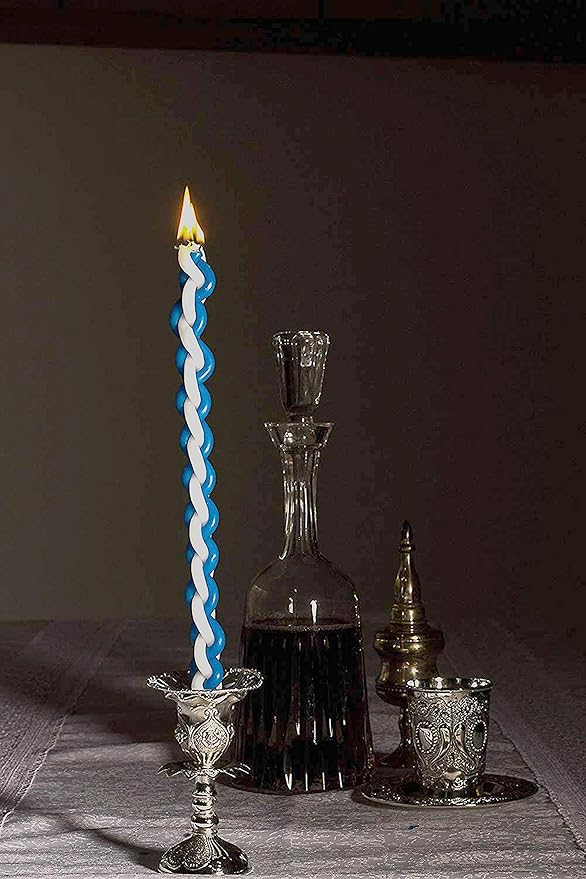 Ner Mitzvah Braided Havdalah Candle - Round Blue and White Paraffin Wax - Handcrafted Havdallah Candle - Shabbat Judaica Gift