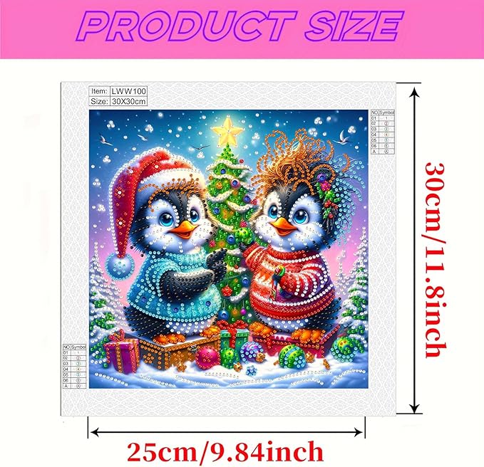 Christmas Penguins 5D Special Shape Diamond Art Kits for Beginners, Christmas Winter Theme Diamonds Painting Kits for Adults,DIY Crystal Rhinestones Diamond Paintings for Home Wall Decor 12×12Inch