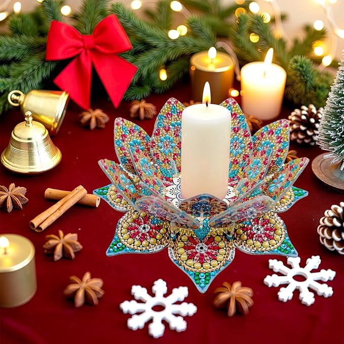 5D DIY Diamond Art Painting PVC Flower Candle Holders Tealight/Tea Light/Votive Candle Holder, for Table Centerpiece Home Décor Party Wedding Dinning-Flower03