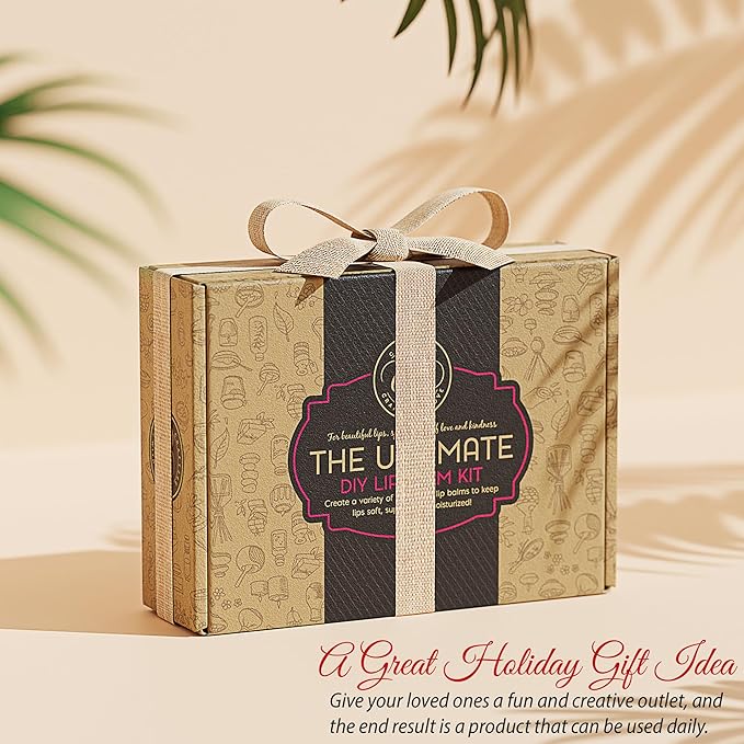 CraftZee 𝗣𝗥𝗘𝗠𝗜𝗨𝗠 Lip Balm Making Kit. DIY Lip Gloss Pack, Natural Beeswax, Shea Butter, Sweet Almond Oil, Essential Oils, Tools, Instruction Manual, Adult Craft Kit