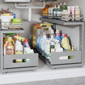 Under Sink Organizer Upgrade To Professional Rails,2-Tier Dual Pull Out Cabinet Storage,Height Adjustable Slide Out Drawers For Bathroom Kitchen,2 Pack-21"Dx12.8"-16.9"H,Gun Gray