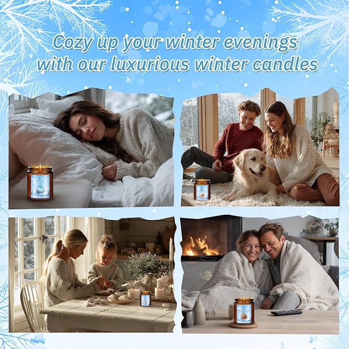 Christmas Candles, Winter Scented Candles for Home, 4 Pack Holiday Natural Soy Candles, Gifts for Women Men, Fragrance of Fir/Hot Cocoa/Vanilla Cookies/Cinnamon
