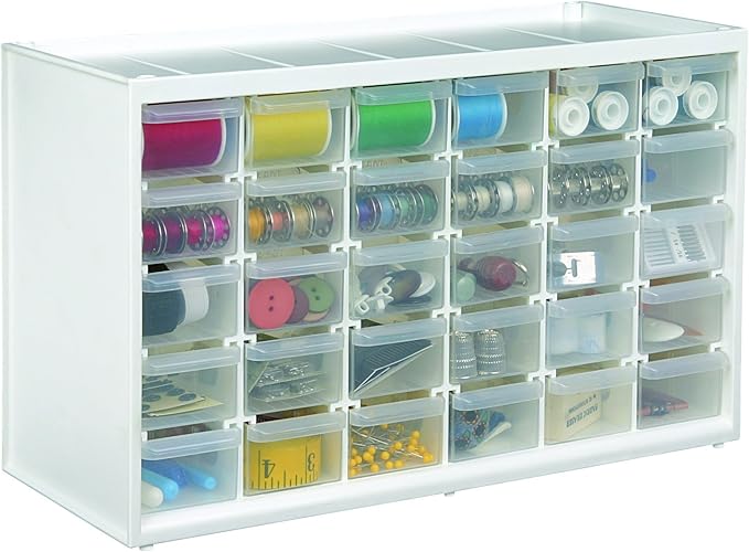 ArtBin 6830PC Store-In-Drawer Cabinets - Wall Mountable Storage Cabinet with 30 Drawers, Art & Craft Organizer, Clear/White