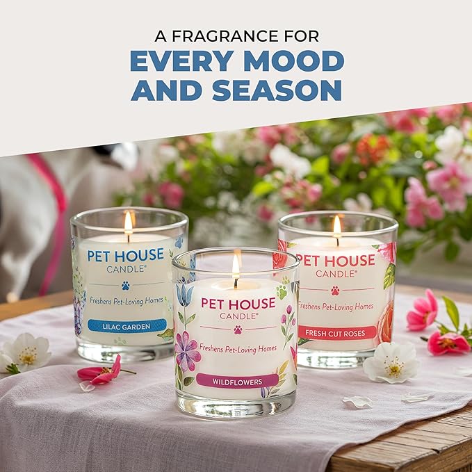 Pet House Candles, Clean Long-Burning, Scented Pet Friendly Candles, Plant-Based, 60 Hour Burn Time - Fresh Cut Roses, 9 oz, 2 Pack