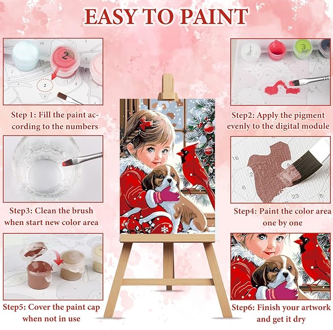 NAIMOER Christmas Cardinal Paint by Numbers Kits for Adults Beginner with Wooden Framed, Color by Numbers on Canvas Painting Kits for Adults, Easy Paint DIY Acrylic for Home Wall Decor 8X12 Inch