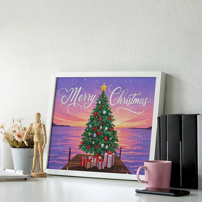 AIVKIEJK Diamond Painting Kits for Adults - Merry Christmas Coastal Winter Beach Painting DIY 5D Full Drill Diamond Dots Paintings with Diamonds Gem Art and Crafts Home Decor 16"x20"