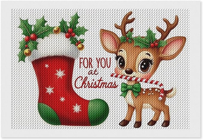 AIVKIEJK Diamond Painting Kits for Adults - Deer Sugar Bell Holiday Christmas Painting DIY 5D Full Drill Diamond Dots Paintings with Diamonds Gem Art and Crafts Home Decor 8"x12"