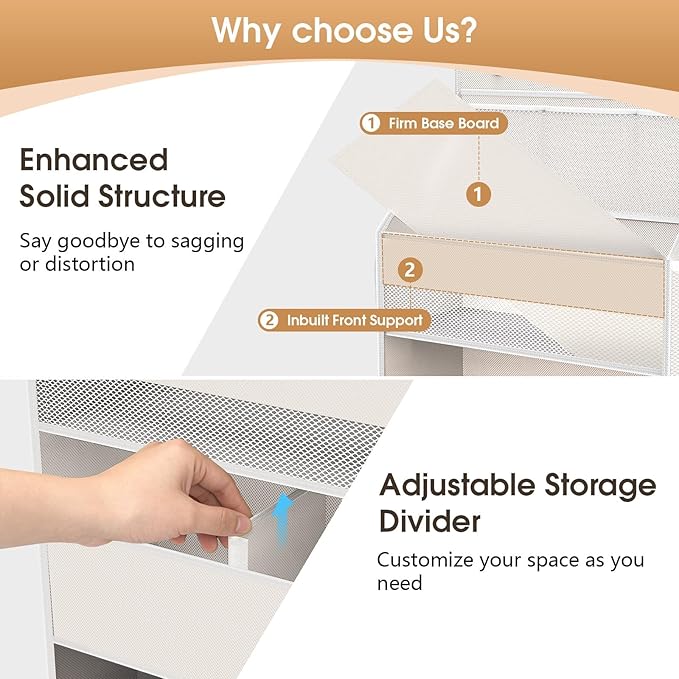 WISELIFE 5-Tier Over the Door Organizer for Hanging - 50LB Heavy-Duty Back of Door Organizer with 5 Spacious Pockets & 13 Mesh Pockets, Multipurpose Storage for Nursery, Bedroom, Closet(1 Pack, Beige)