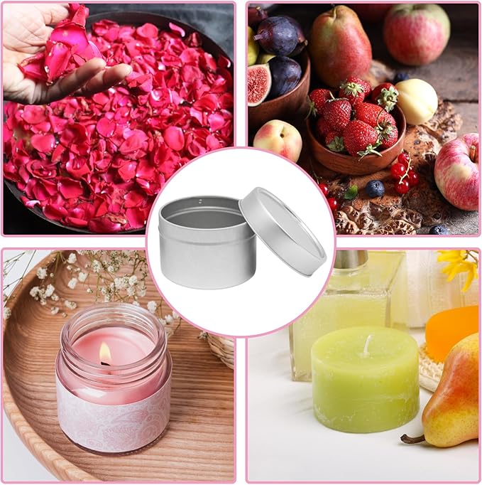 JAKOUE 8pcs Silvery 4oz Candle Tins with Lids - Premium Metal Candle Jars for DIY Craft, Wax Melts & Small Business (Leak-Proof Candle Containers) 65mm*45mm/2.56"*1.78"