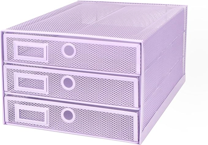 EXERZ Paper Sorter 3 Tier Drawers A4 / Multifunctional Desk Organiser/Letter Tray - Documents, Magazines, Notebooks and Letters - Light Purple