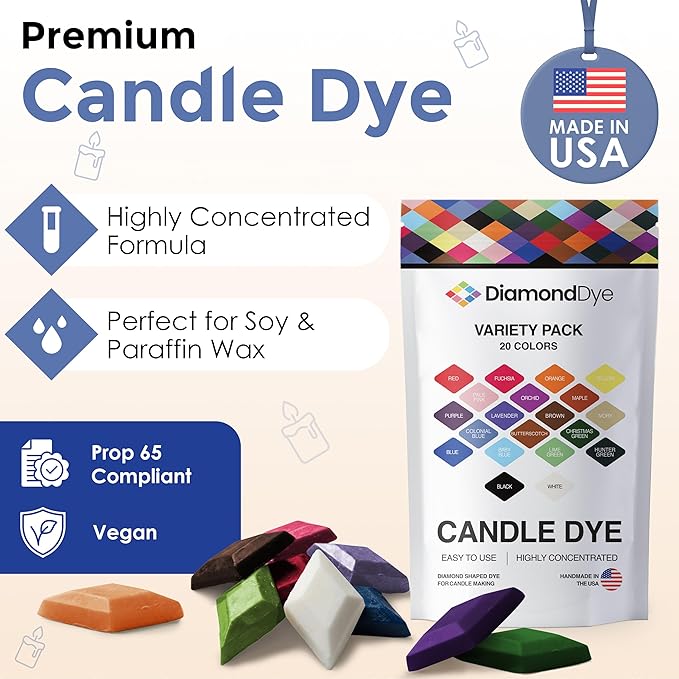 Candle Dye - Made in The USA - 20 Popular Colors for Paraffin or Soy Wax - Premium Colorants - Highly Concentrated - Great for Professionals or Hobbyist - 100 Dye Chips