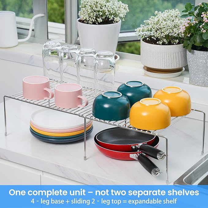 Tomorotec Stainless Steel Expandable Kitchen Storage Organizer Spice Rack Cabinet Organization Heavy-Duty Rustproof Shelf, Adjustable Durable Rack Space Saving Countertop Drawer Cabinet Pantry (2)