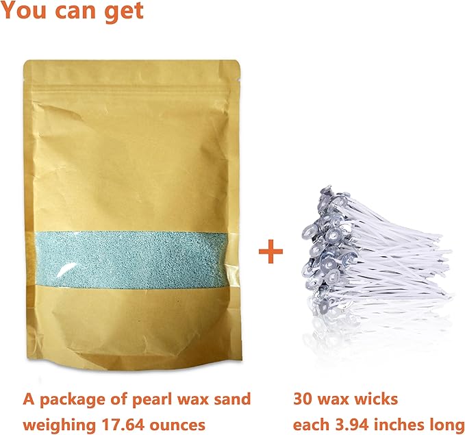 DRMAISON Pearled Candle Wax Sand DIY Kit - 17.6 oz, Powder Blue, Non-Toxic&Smoke-Free, Refillable with 30 Wicks, Long-Lasting Flame, Highly Customizable for Wedding, Party&Holiday Decor