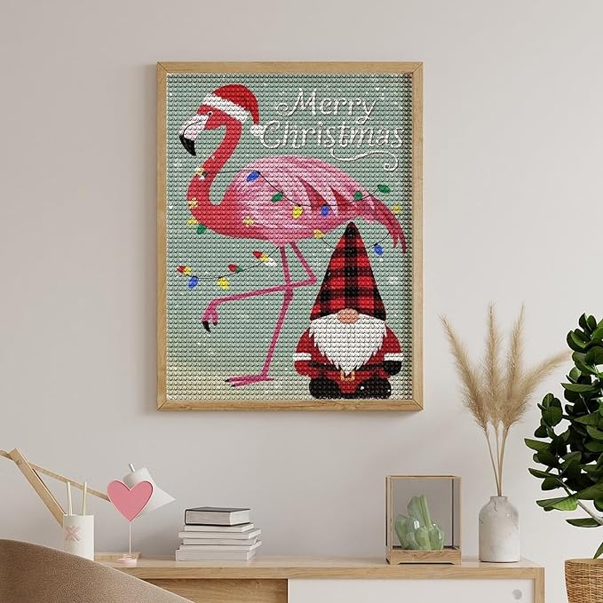 AIVKIEJK Diamond Painting Kits for Adults - Festive Flamingo Christmas Santa Hat Painting DIY 5D Full Drill Diamond Dots Paintings with Diamonds Gem Art and Crafts Home Decor 12"x16"