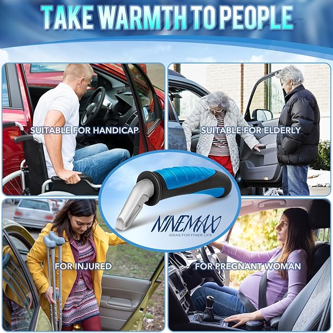 NINEMAX Car Door Handle for Elderly Car Handle Assist Support, Auto Grab Handles, Portable Car Door Cane for Seniors, Handicap (Black, Blue 2 pcs)