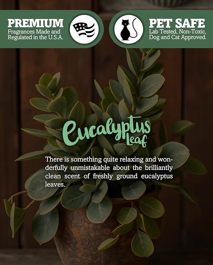 Eucalyptus Leaf Scented Natural Soy Candle, Essential Fragrance Oils, 100% Soy, Phthalate & Paraben Free, Clean Burning, 9 Oz.