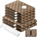 6 Pack Cloth Vacuum Storage Bags, Vacuum Seal Bags for Clothing with Hand Pump, 2 Large+4 Medium, 80% Space Saver Bags for Luggage, Comforters,Blankets, Home Travel Essentials(Khaki Checkered)