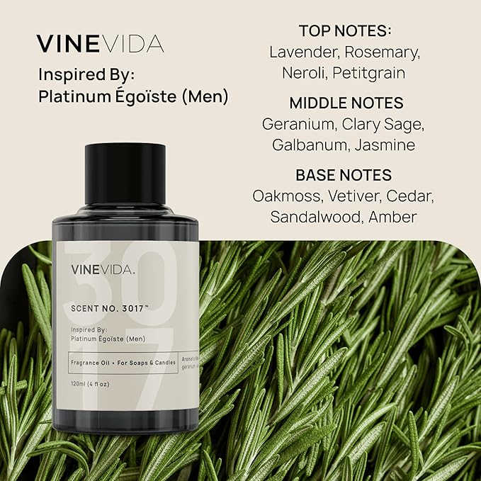 VINEVIDA Scent NO. 3017 Fragrance Oil - 120mL (4oz) - Inspired by: Platinum Égoïste (Men); Candle Fragrance Oil for Soy Candles - Soap Making Scents