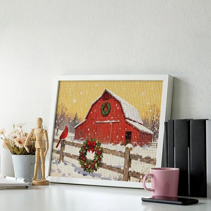 AIVKIEJK Diamond Painting Kits for Adults - Christmas Winter Cardinal, Red Barn Scene Painting DIY 5D Full Drill Diamond Dots Paintings with Diamonds Gem Art and Crafts Home Decor 16"x20"