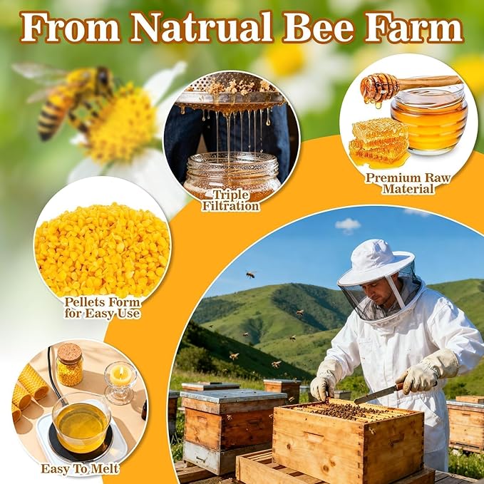 CARGEN Yellow Beeswax Pellets- 430g (0.95lb) Beeswax Pellets Triple-Filtered Natural Bees Wax Cosmetic Grade Bee Wax for DIY Candles Skin Care Lip Balm Soap