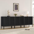 Yechen Full Black Rattan Cabient, Boho Sideboard Cabinet with Natural Rattan Decorated Doors, 31.5" W Accent Cane Credenza Buffet Console Storage, for Living Room Entryway Kitchen, Metal Legs/Set of 3