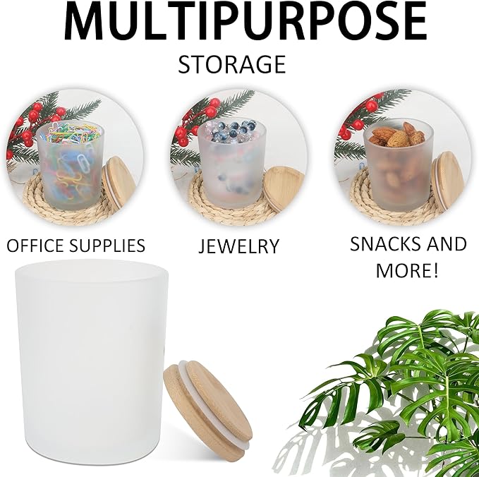 MILIVIXAY 12 Pack 10 OZ Frosted White Thick Glass Candle Jars with Lids - Bulk Empty Candle Jar for Making Candles - Spice, Powder Containers.