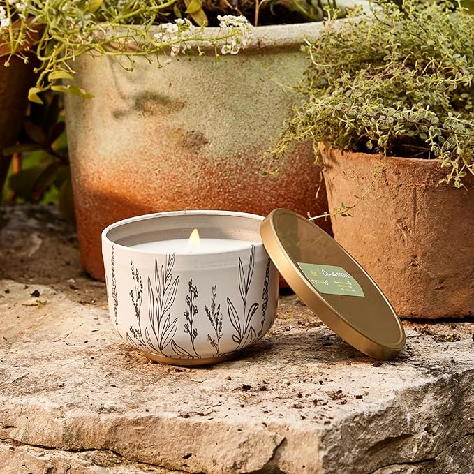 Thymes Scented Candles for Women & Men – Tin with Lid – Luxury Home Decor – Citronella Candles with Notes of Olive Leaf, Lemongrass, & Gardenia – Outdoor Decor (Citronella Grove, 6.5 oz)