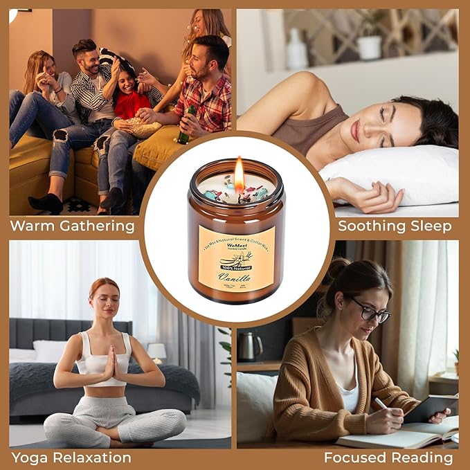 Candles for Home Scented 2 Pack, Vanilla Scented Candle with Dried Flowers, Coconut Vanilla Soy Candles with Crystals, Candle Set for Creating a Relaxing Ambiance