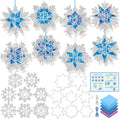Tinlade 32 Set Winter Snowflake Craft Kit DIY Snowflakes Suncatchers Window Stained Glass Tissue Paper Glitter Blue Hanging Ornaments Decorations Make Your Own Xmas Winter School Activities