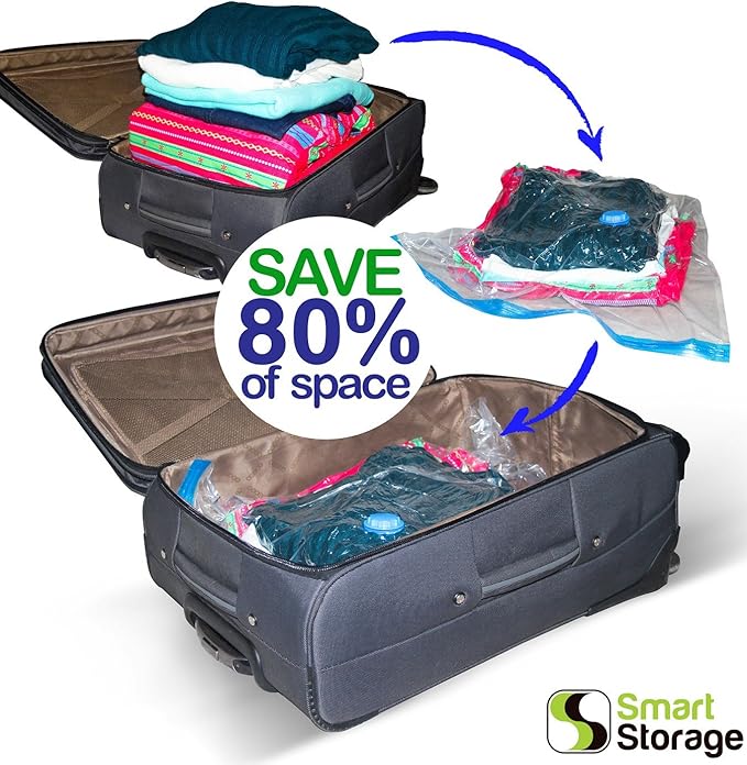 16 Pack Vacuum Storage Bags, Space Saver Bags (4 Jumbo/4 Large/4 Medium/4 Small) Vacuum Sealer Bags for Clothes Storage with Travel Hand Pump