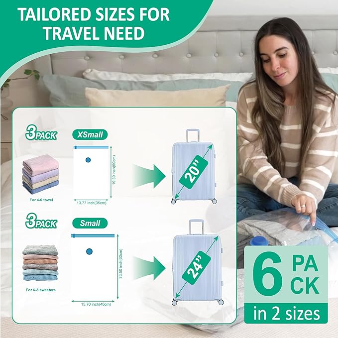 Cozy Essential Travel Vacuum Storage Bags with Rechargeable Cordless USB Pump, Space Saver Bags for Luggage, Suitcase, Carry-On, for Clothes, Blankets, Bedding & Seasonal Storage,6 Combo