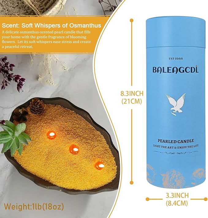 Pearled Candle 18oz(1.1lb) with 30 Cotton Wicks Amber Whispers of Osmanthus - Long Lasting Powder Sand Wax Refillable Scented Candles Perfect for Home Decorative DIY