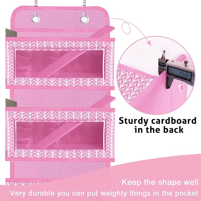 VERONLY Over The Door Hanging Organizer with 5 Large Pockets - Wall Mount Pantry Storage with 2 Big Metal Hooks for Baby Girl’s Diapers Closet, Bathroom, Nursery, Bedroom, Dorm, Baby, Kids Toys (Pink)