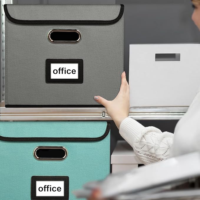 Huolewa File Organizer Box with Lid, Collapsible File Folder Organizer for Office Document Storage, Filing Box with Plastic Slide for Letter Size Hanging File Folders(1 Pack, Smoky Grey)