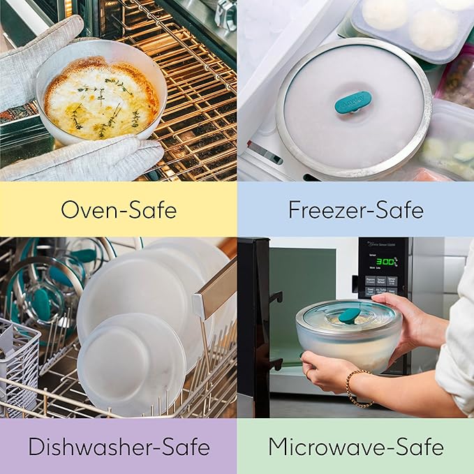 Anyday 4-Pc Microwave Cookware & Glass Food Storage Set with Glass Lids | Large Plastic-Free Containers | Stackable Steamer with Vented Lid for Microwave-Safe Reheating & Steaming Vegetables, Rice