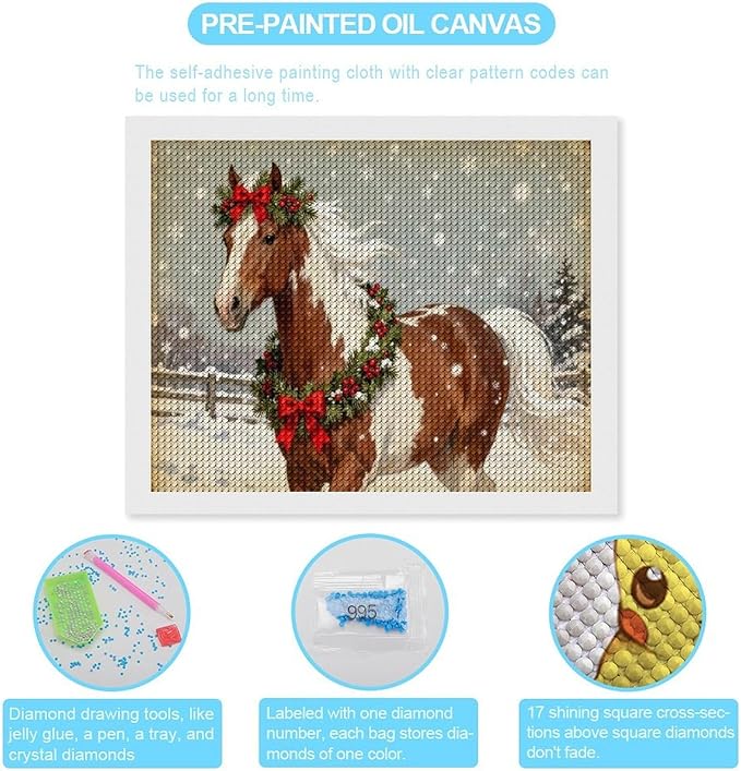 AIVKIEJK Diamond Painting Kits for Adults - Christmas Festive Holiday Horse with Snowy Mane Painting DIY 5D Full Drill Diamond Dots Paintings with Diamonds Gem Art and Crafts Home Decor 16"x20"