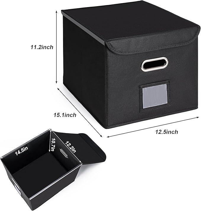 CADONO File Organizer Box with Lid, Large Hanging File Folder Organizer with Plastic Slide, Collapsible Portable Filing Storage Boxes for Office/Decor/Home (Dark Green, 14.9 x 12.59 x 10.8 inch)