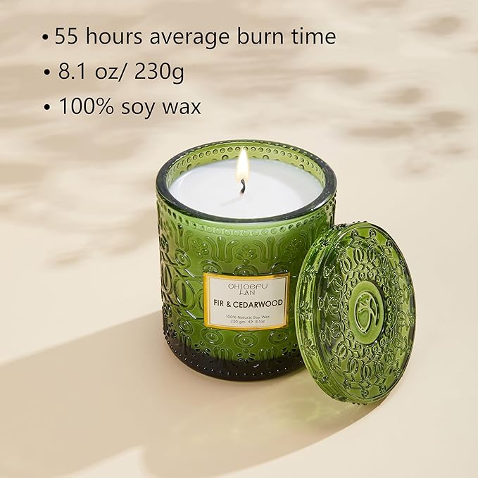 Chloefu LAN Fir & Cedarwood Scented Candle Gift, Christmas Festival Candles, Large Luxury Scented Soy Jar Candle with up to 55 Hour Long Lasting, Highly Scented, 8.1ozs