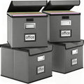 Huolewa Portable Leather File Organizer Boxes with Lids, Office Document Boxes Organizer, Filing Boxes, Decorative Small File Boxes for Hanging Files with Plastic Slide for Office/Decor/Home